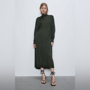 ZARA M MossGreen Knit Midi Dress, Stretchy & Soft, Maternity